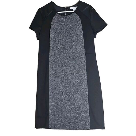Liz Claiborne Sheath Ponte Dress Size XL Black/Gray Faux Leather + Tweed Detail - Picture 1 of 6